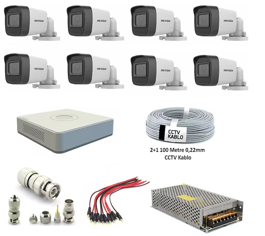 resimler/genel/Hikvision DS-2CE16D0T-EXIPF 2 MP Full HD 1080P Bullet Güvenlik Kamera Seti 8'li