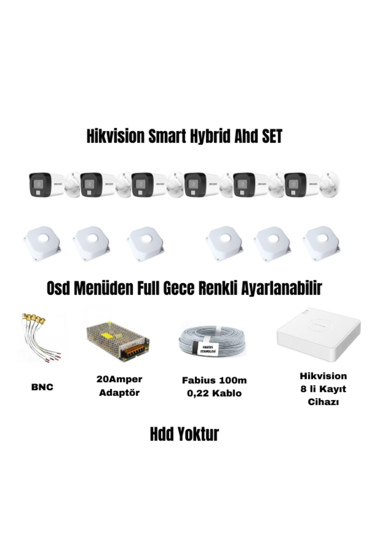 Hikvision 6'lı Ahd Güvenlik Kamera Seti Smart Hybrid (Gece Renkli)