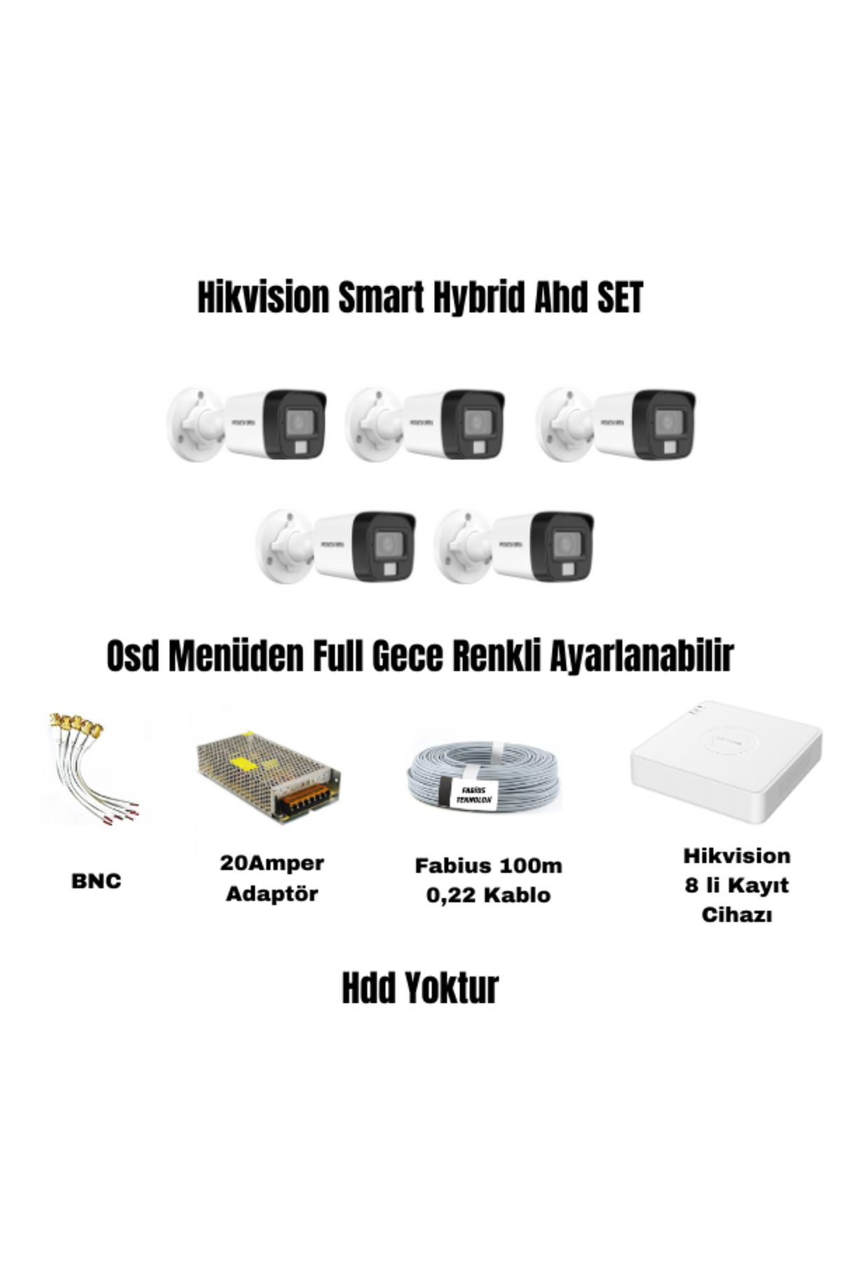 Hikvision 5'li Ahd Güvenlik Kamera Seti Smart Hybrid (Gece Renkli)