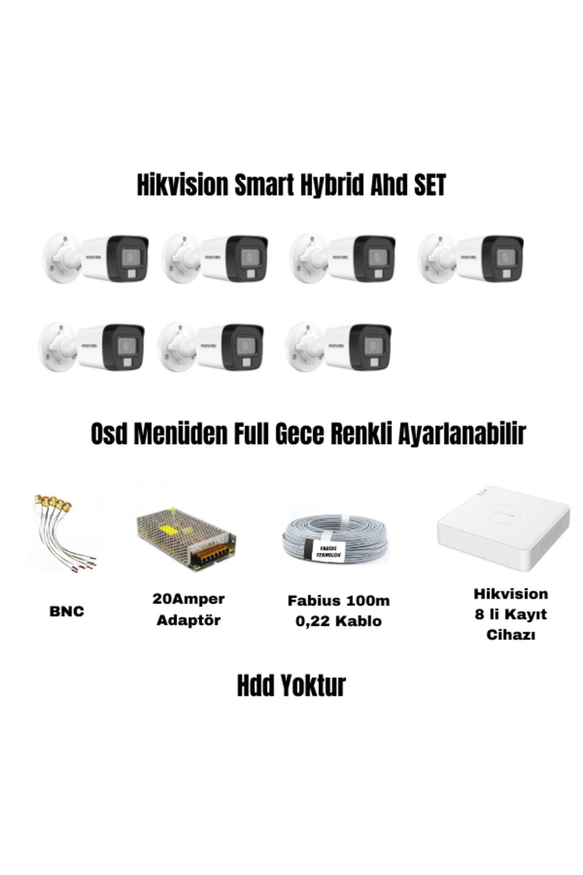 Hikvision 7'li Ahd Güvenlik Kamera Seti Smart Hybrid (Gece Renkli)